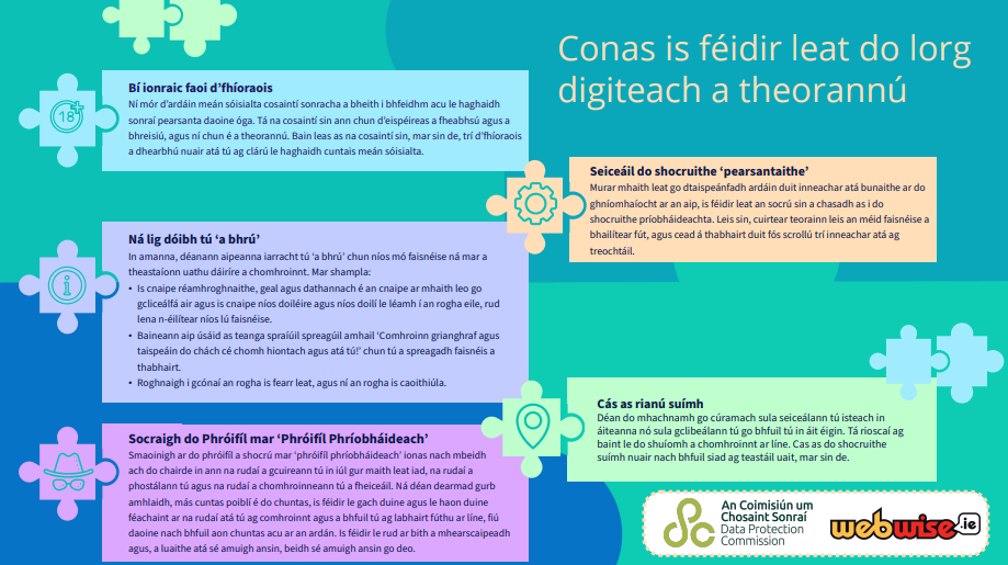 This is an infographic showing how to manage your digital footprint, it is linked to a PDF which explains the steps you should take to manage your digital footprints