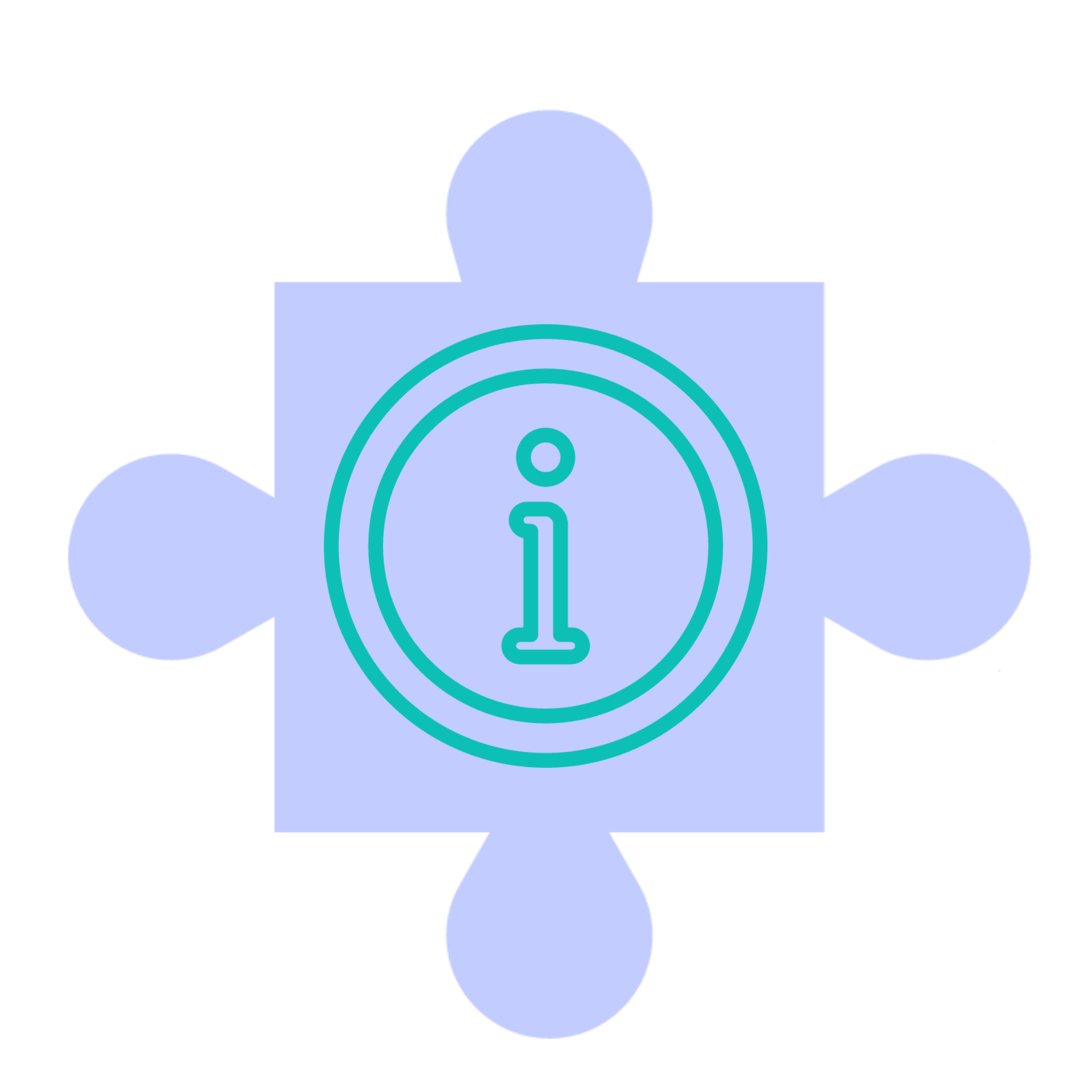 This image shows a puzzle piece with the symbol i in the middle