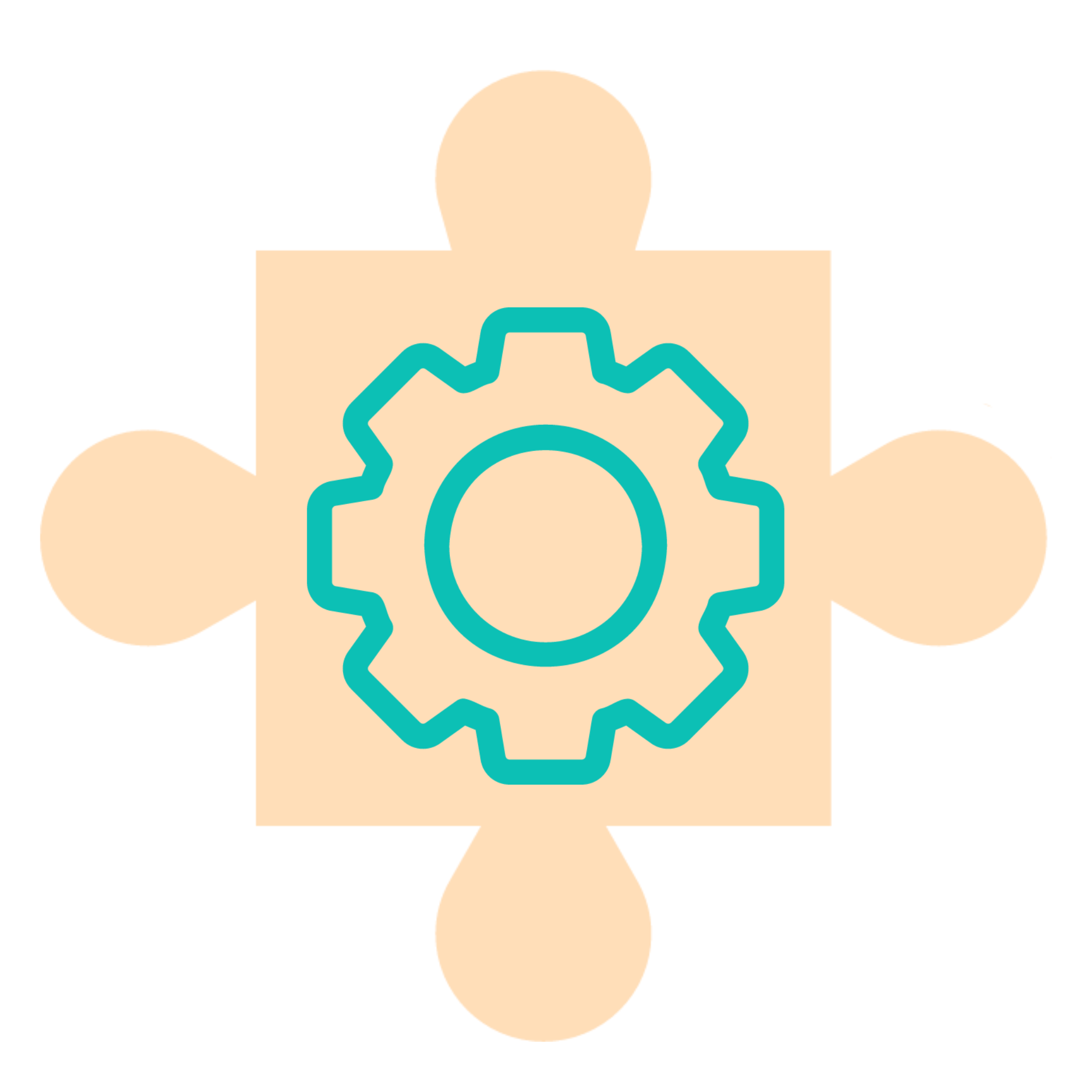 This image shows a puzzle piece with a cog in the middle